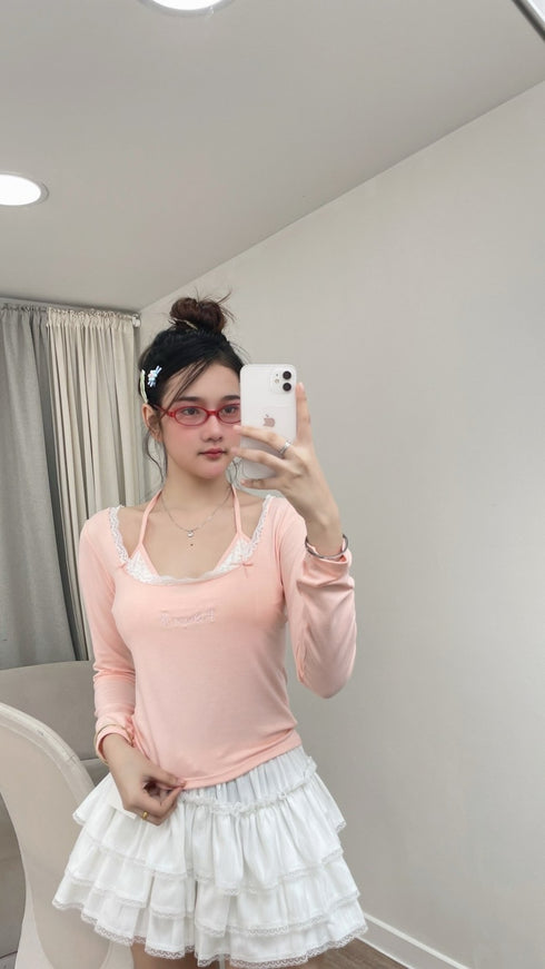 Women Stylist Halter Neck Bralettes Round Neck Long Sleeves Tops